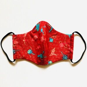 NEW Handmade Red Gold Toys Print Face Mask